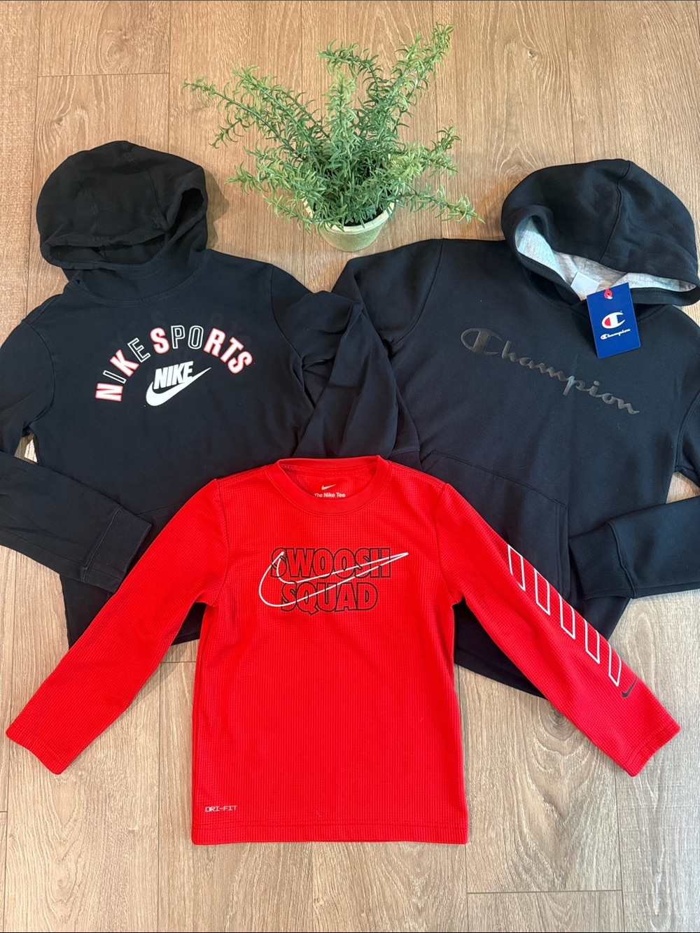 ((3 PIECE)) BOYS SIZE 7/8 FALL TOP BUNDLE NIKE AND CHAMPION- ONE NWT